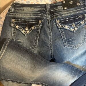Miss Me Blue Boot Cut Jeans with Ornate Embellishments